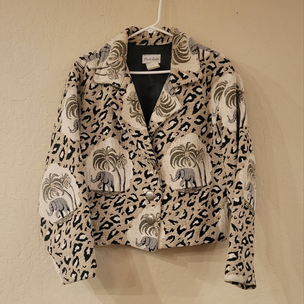Vintage Paco Soler elephant tapestry hip-length blazer